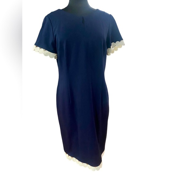 Talbots Dresses & Skirts - Talbots Navy Blue Scallop Eyelet Trim Petite Dress-size 14P